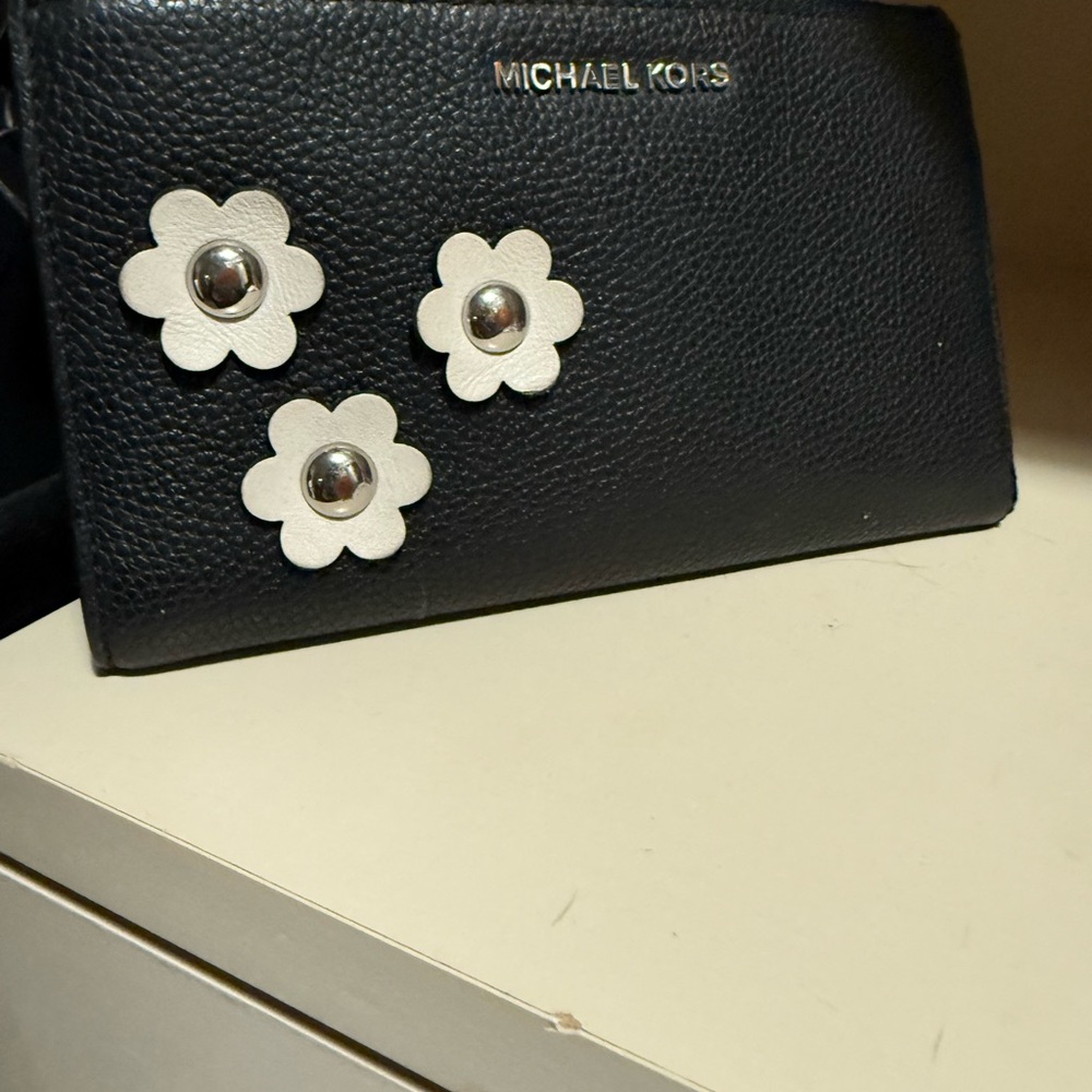 Michael Kors Black Wallet with Cream Floral Details
